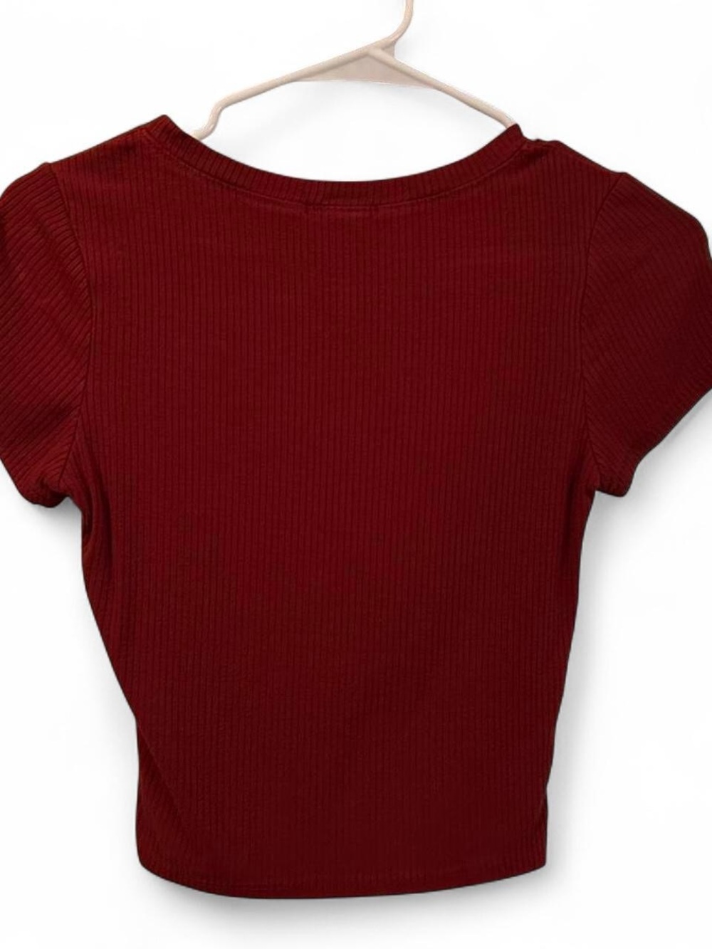 Bozzolo Ribbed Short Sleeve Crop Top - Red - Picture 3 of 3